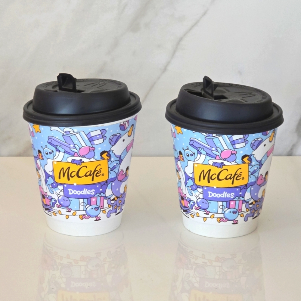 Mc Cafe Doodles Party Cups - Blue and Black Collectible coffee cups Small